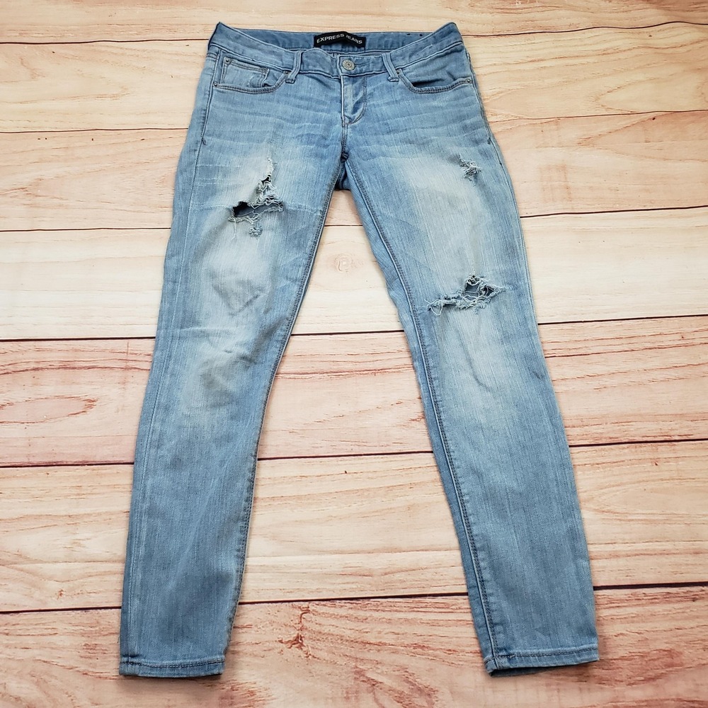 Express Jeans Womens 0R Light Wash Distressed Ankle Stella‎ Low Rise Skinny